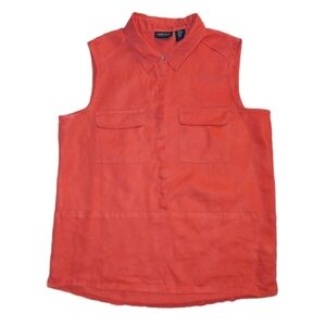 Jones New York Linen Coral Colored collared Sleeveless Top SZ M